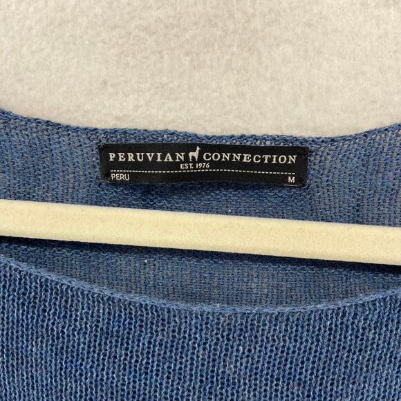 Peruvian Connection Blue Pima Cotton Sweater Size Medium - Picture 2 of 8